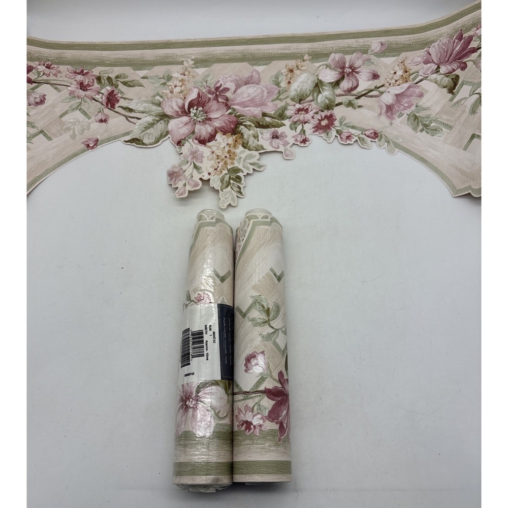 2- Victorian Scalloped Mauve Pink Floral Wallpaper Border 9.5" Cottage Victorian
